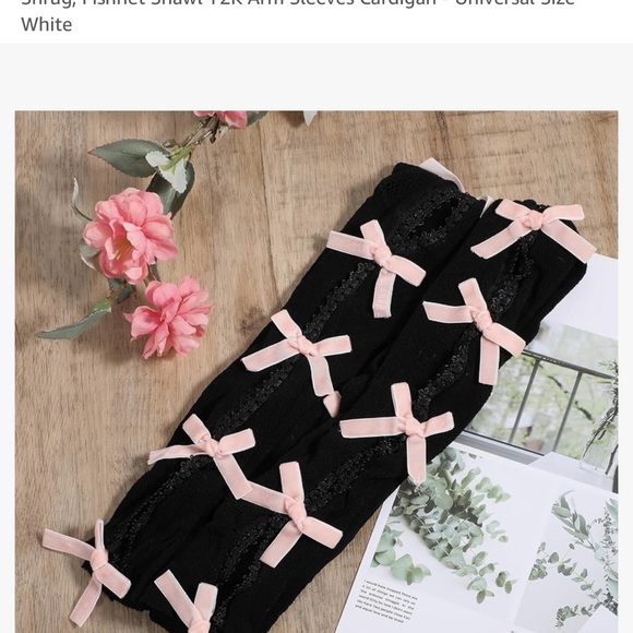 Black lace pink bow long sleeve bolero shrug sweater top NWT gothic Lolita doll - Picture 5 of 5